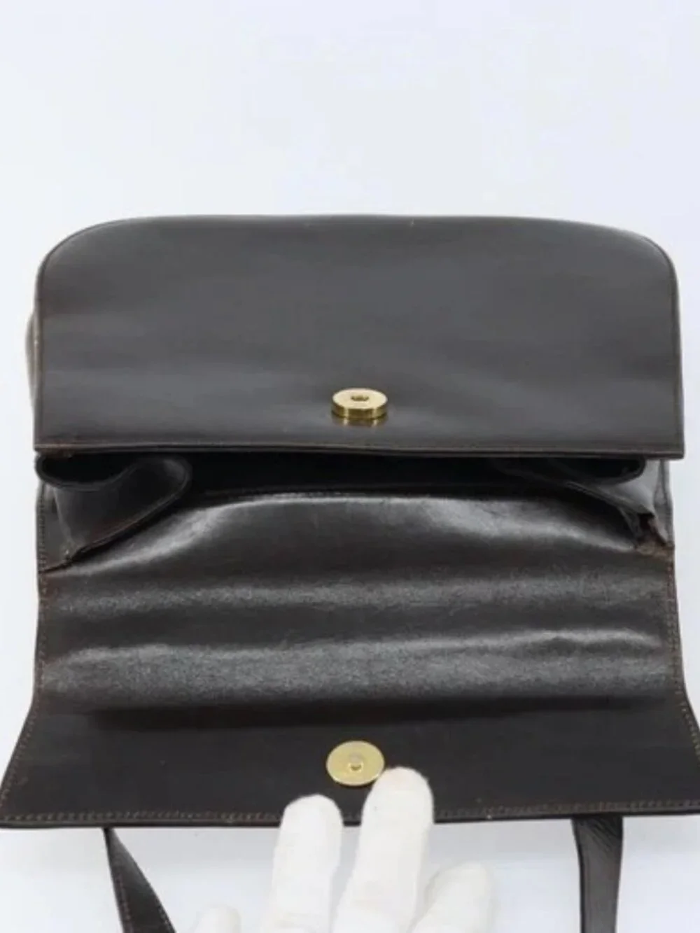 Salvatore Ferragamo Gancini Shoulder Bag Leather Dark Brown Gold Auth LNZ544